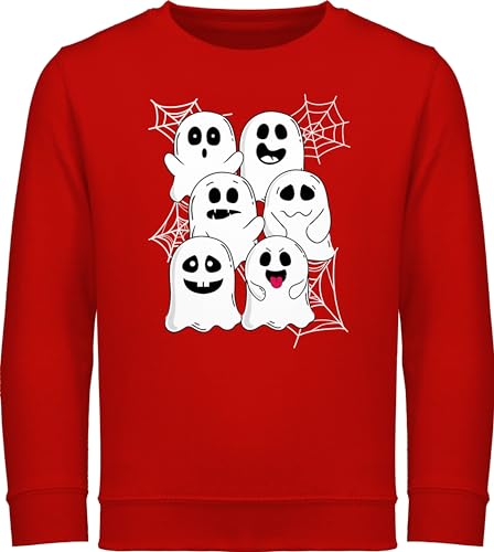 Sweatshirt Kinder Pullover für Jungen Mädchen - Halloween - Lustige Geister Gespenster Geist Gespenst - 104 (3/4 Jahre) - Rot - halooween costum gruseliges happy outfits party verkleidung grusel von Shirtracer