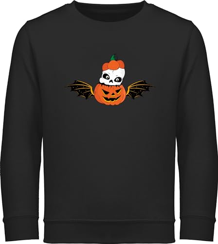 Sweatshirt Kinder Pullover für Jungen Mädchen - Halloween - Totenkopf Skelett Kürbis Fledermaus Kürbisgesicht - 152 (12/13 Jahre) - Schwarz - grusel Haloween halooween Horror gruseliges von Shirtracer