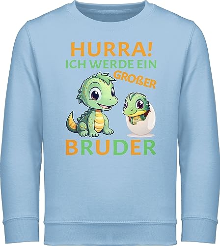 Sweatshirt Kinder Pullover für Jungen Mädchen - Hurra endlich großer Bruder Dinos I Dino Geschenk Dinosaurier Brüder - 116 (5/6 Jahre) - Hellblau - pulli ich werde brother bald grosser langarm von Shirtracer