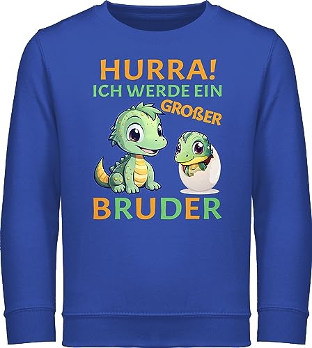 Sweatshirt Kinder Pullover für Jungen Mädchen - Hurra endlich großer Bruder Dinos I Dino Geschenk Dinosaurier Brüder - 116 (5/6 Jahre) - Royalblau - pulli ich werde brother bald grosser langarm von Shirtracer