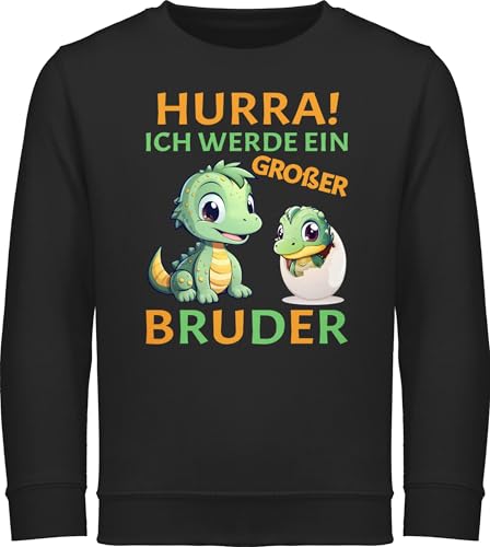 Sweatshirt Kinder Pullover für Jungen Mädchen - Hurra endlich großer Bruder Dinos I Dino Geschenk Dinosaurier Brüder - 128 (7/8 Jahre) - Schwarz - pulli ich werde brother bald grosser langarm von Shirtracer