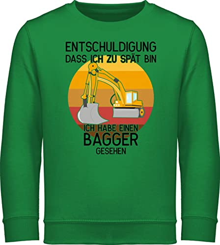 Sweatshirt Kinder Pullover für Jungen Mädchen - Traktor und Co. - Entschuldigung dass ich zu spät bin - Bagger gesehen schwarz - 104 (3/4 Jahre) - Grün - habe einen pulli flugzeugen das langarm von Shirtracer