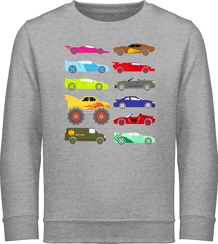 Sweatshirt Kinder Pullover für Jungen Mädchen - Traktor Bagger Co. - Rennwagen und Trucks - 104 (3/4 Jahre) - Grau meliert - Fahrzeuge Auto kinderpullover flugzeugen rennauto Pulli Baumwolle Junge von Shirtracer