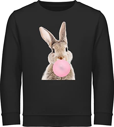 Shirtracer Sweatshirt Kinder Pullover für Jungen Mädchen - Hase Kaugummi I - 140 (9/11 Jahre) - Schwarz - osterpulli osterhasen hasi Pulli ostershirt Osterhase Hasen Langarm hasenmotiv Ostern￼ Kind von Shirtracer