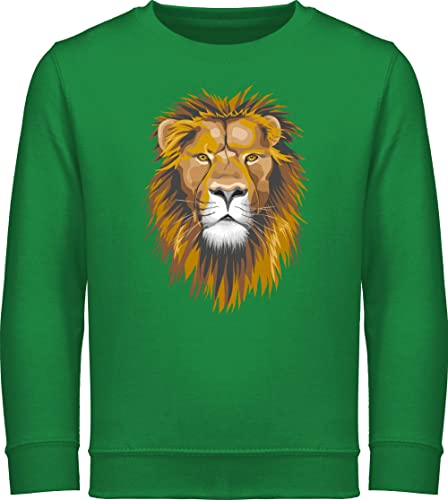 Sweatshirt Kinder Pullover für Jungen Mädchen - Tiermotiv Animal Print - Löwe - 104 (3/4 Jahre) - Grün - fun-sweatshirts tieren löwen winterpullover animals pulli tiere reitpullover tiermotive von Shirtracer