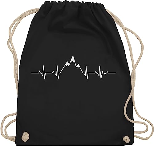 Turnbeutel Rucksack - Symbol und Zeichen Outfit - Herzschlag Berge - Unisize - Schwarz - geschenke für bergsteiger berg beutel wander bags hiking tasche bergen sportbeutel wandern sporttasche von Shirtracer