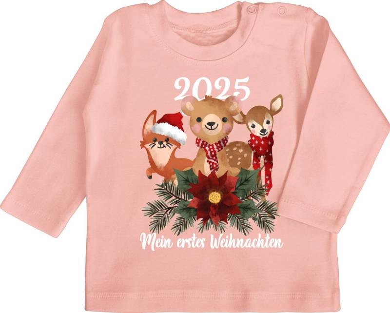 Shirtracer T-Shirt 2025 Mein erstes Weihnachten mit süßen Tieren - weiß Weihnachten Kleidung Baby von Shirtracer