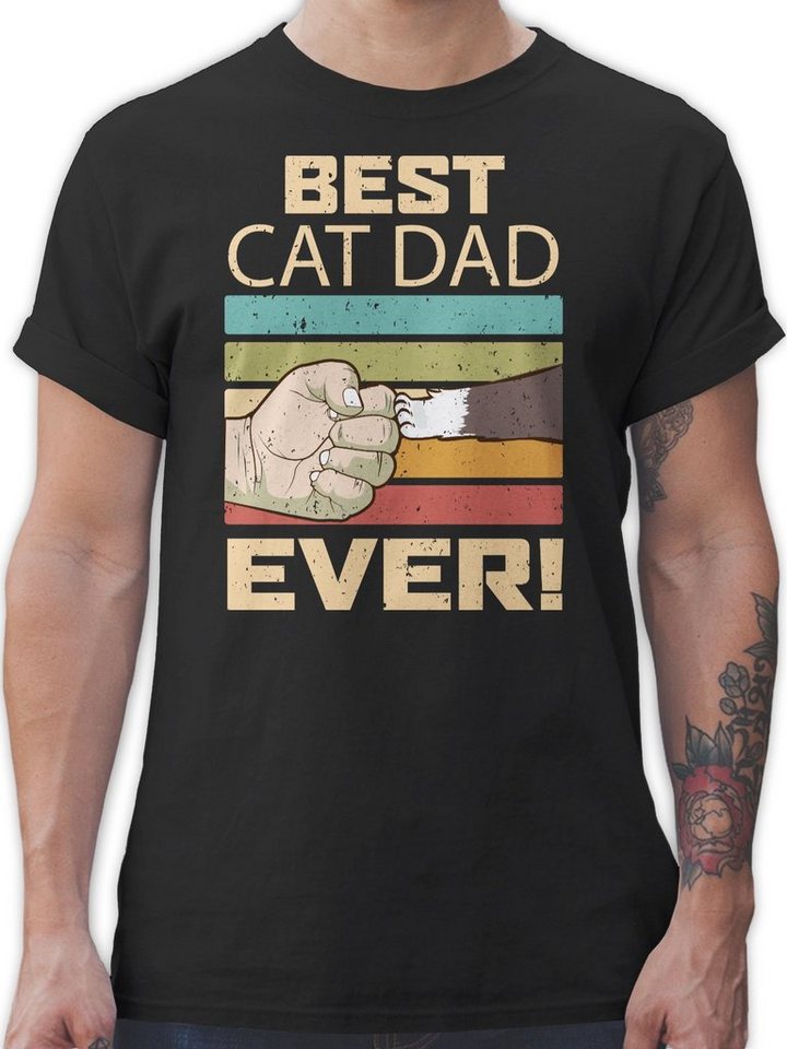 Shirtracer T-Shirt Best Cat Dad Ever - Vintage beige Katzenbesitzer Geschenk von Shirtracer
