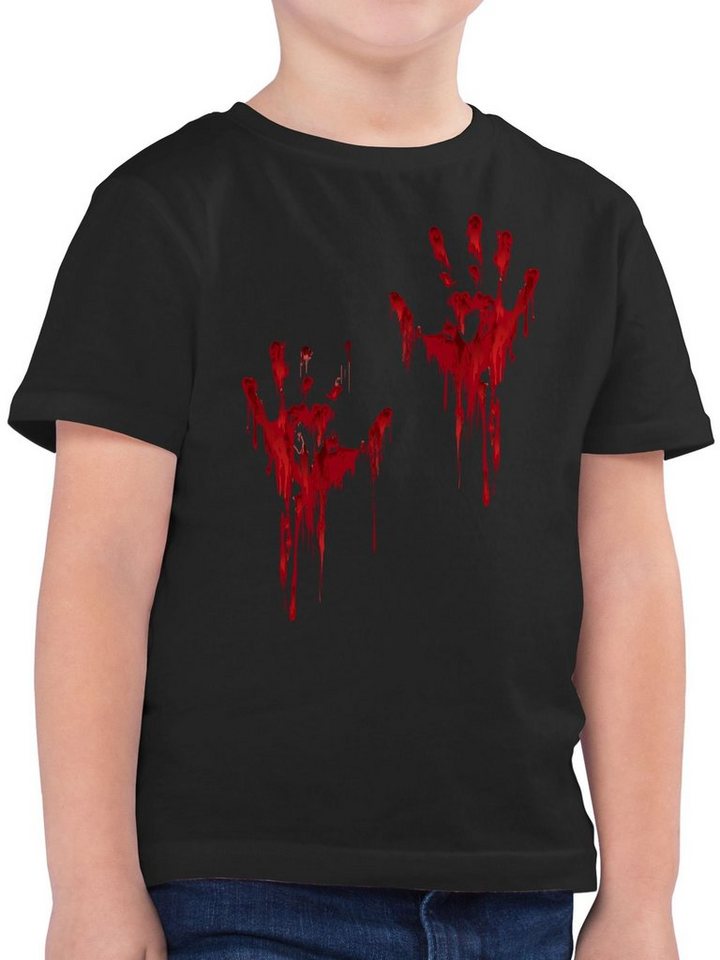 Shirtracer T-Shirt Blutige Hände Blut Handabdruck Blutverschmiert Blutiges Blutspritzer H (1-tlg) Halloween Kostüme für Kinder Jungs von Shirtracer