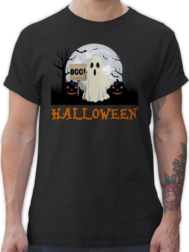 Shirtracer T-Shirt Boo Geist Halloween, Spuk I Vollmond I Gruselig I Spooky Halloween Kostüme Herren von Shirtracer