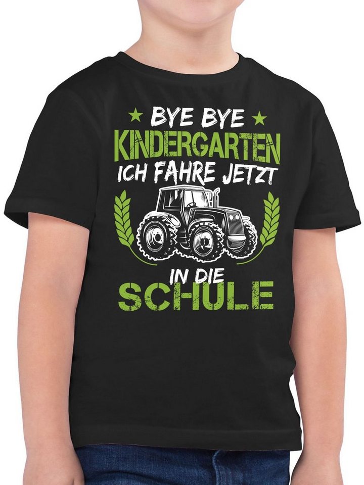 Shirtracer T-Shirt Bye Bye Kindergarten ich fahre jetzt in die Schule Traktor Weiß Grün Einschulung Junge Schulanfang Geschenke von Shirtracer