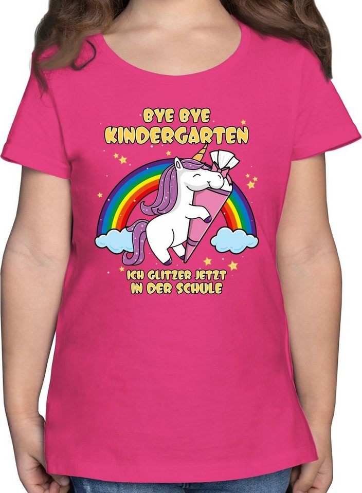 Shirtracer T-Shirt Bye Bye Kindergarten ich glitzer jetzt in der Schule Einhorn Einschulung Mädchen von Shirtracer