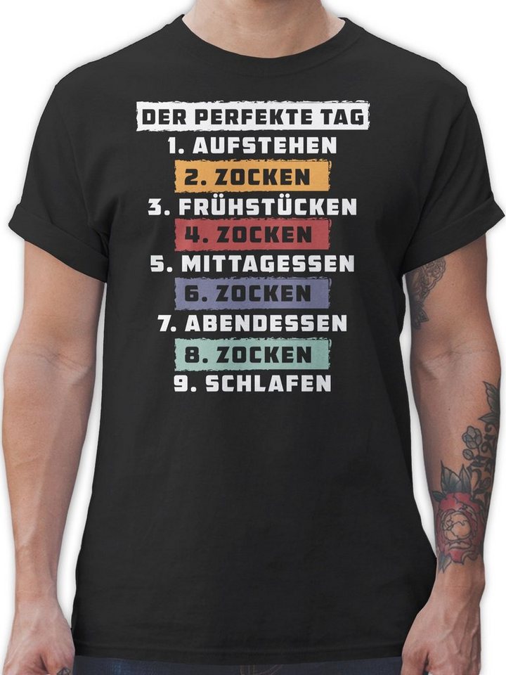 Shirtracer T-Shirt Der perfekte Tag - Zocken - Weiß Nerd Geschenke von Shirtracer