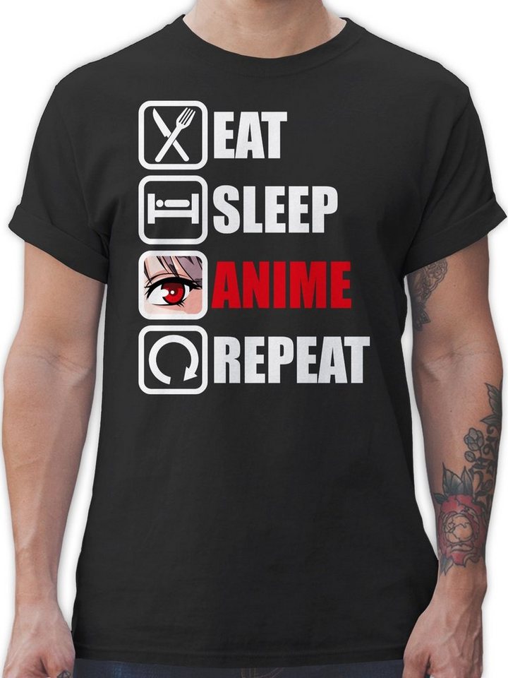 Shirtracer T-Shirt Eat sleep Anime repeat - Manga Japan Anime Geschenke von Shirtracer