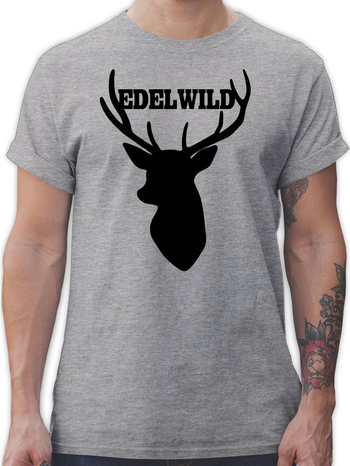 Shirtracer T-Shirt Edelwild mit Hirsch - schwarz Mode für Oktoberfest Herren von Shirtracer
