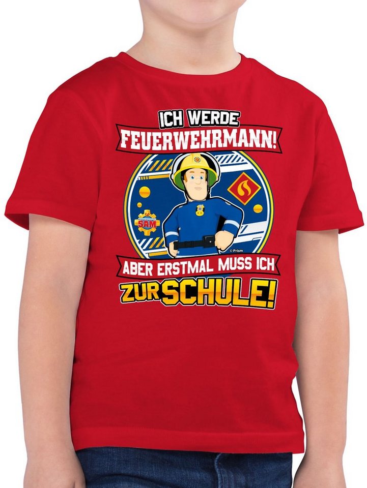 Shirtracer T-Shirt Einschulung - Ich werde Feuerwehrmann - Aber erst mal muss ich zur Sch (1-tlg) Feuerwehrmann Sam Jungen von Shirtracer