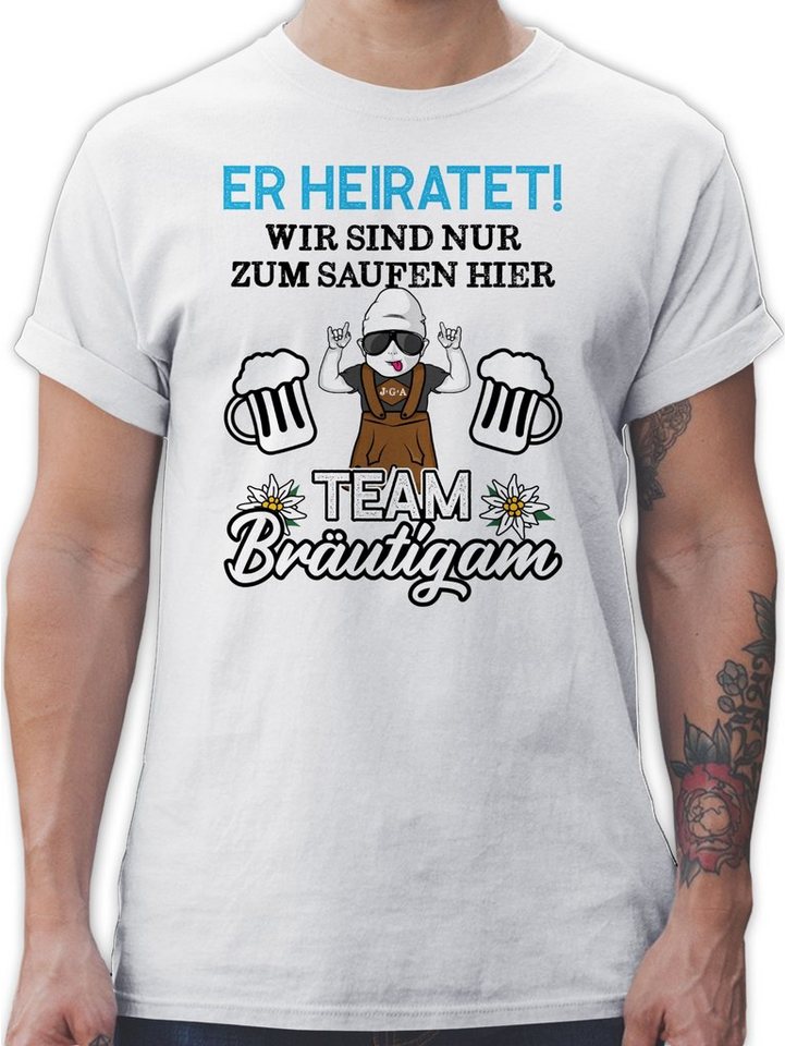 Shirtracer T-Shirt Er heiratet wir sind nur zum saufen hier - Team Bräutigam - Schwarz/Bl JGA Männer von Shirtracer