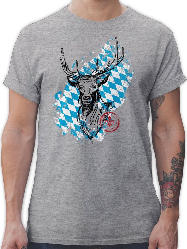 Shirtracer T-Shirt Hirsch mit bayrischem Wappen Mode für Oktoberfest Herren von Shirtracer