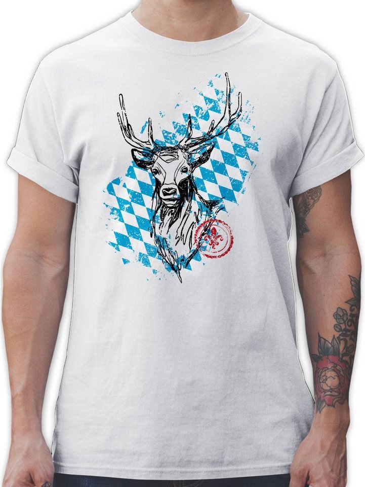 Shirtracer T-Shirt Hirsch mit bayrischem Wappen Mode für Oktoberfest Herren von Shirtracer