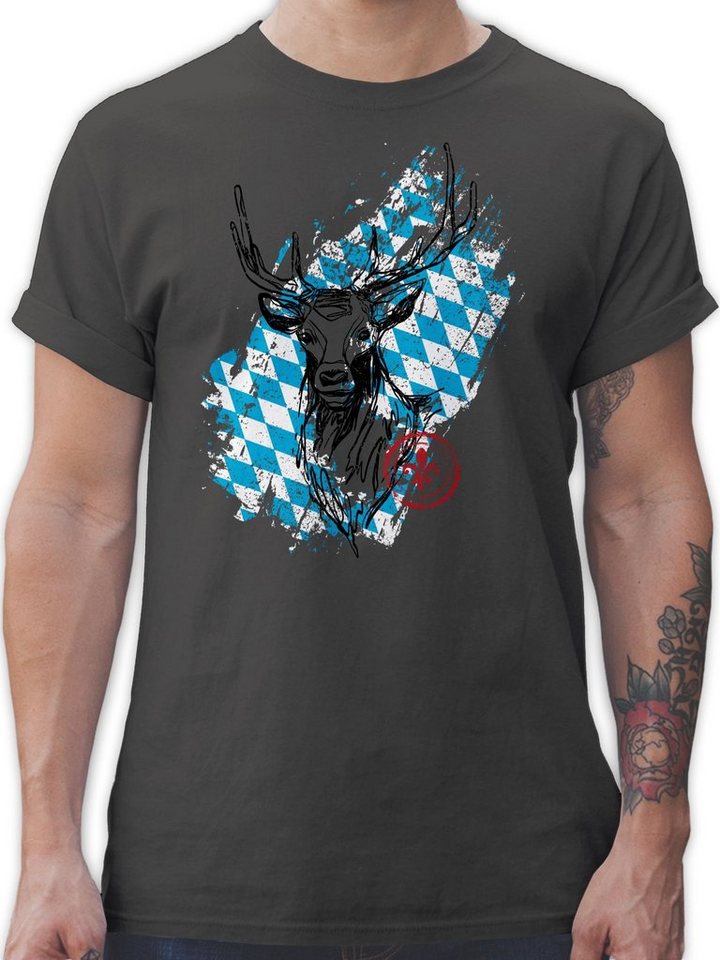 Shirtracer T-Shirt Hirsch mit bayrischem Wappen Mode für Oktoberfest Herren von Shirtracer