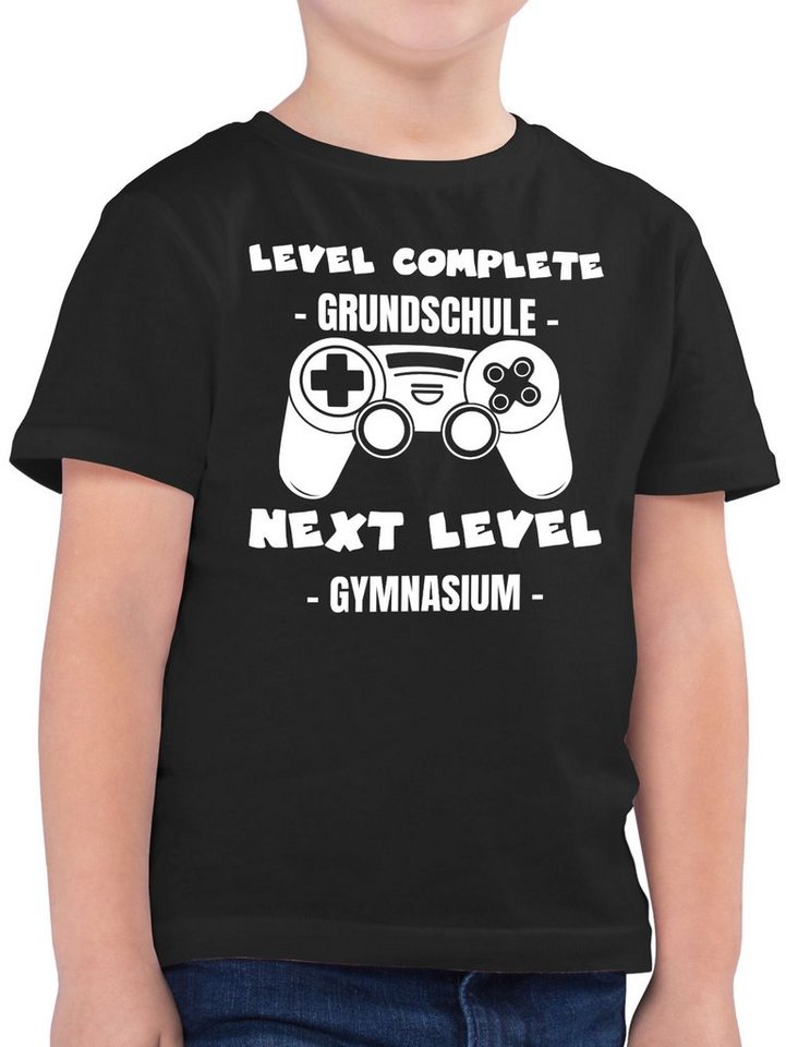 Shirtracer T-Shirt Level complete - next level Gymnasium weiß Einschulung Junge Schulanfang Geschenke von Shirtracer