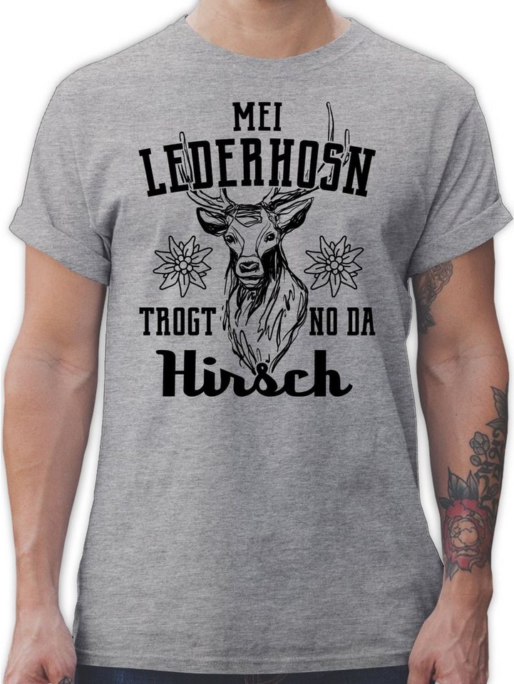 Shirtracer T-Shirt Mei Lederhosn trogt no da Hirsch - schwarz Mode für Oktoberfest Herren von Shirtracer