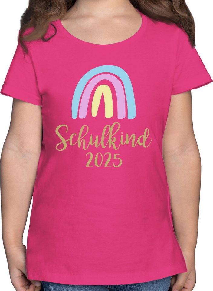 Shirtracer T-Shirt Schulkind 2025 Regenbogen Pastell / Gold Einschulung Mädchen von Shirtracer