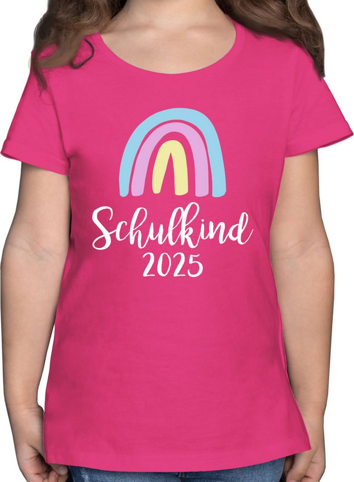 Shirtracer T-Shirt Schulkind 2025 Regenbogen Pastell / Weiß Einschulung Mädchen von Shirtracer