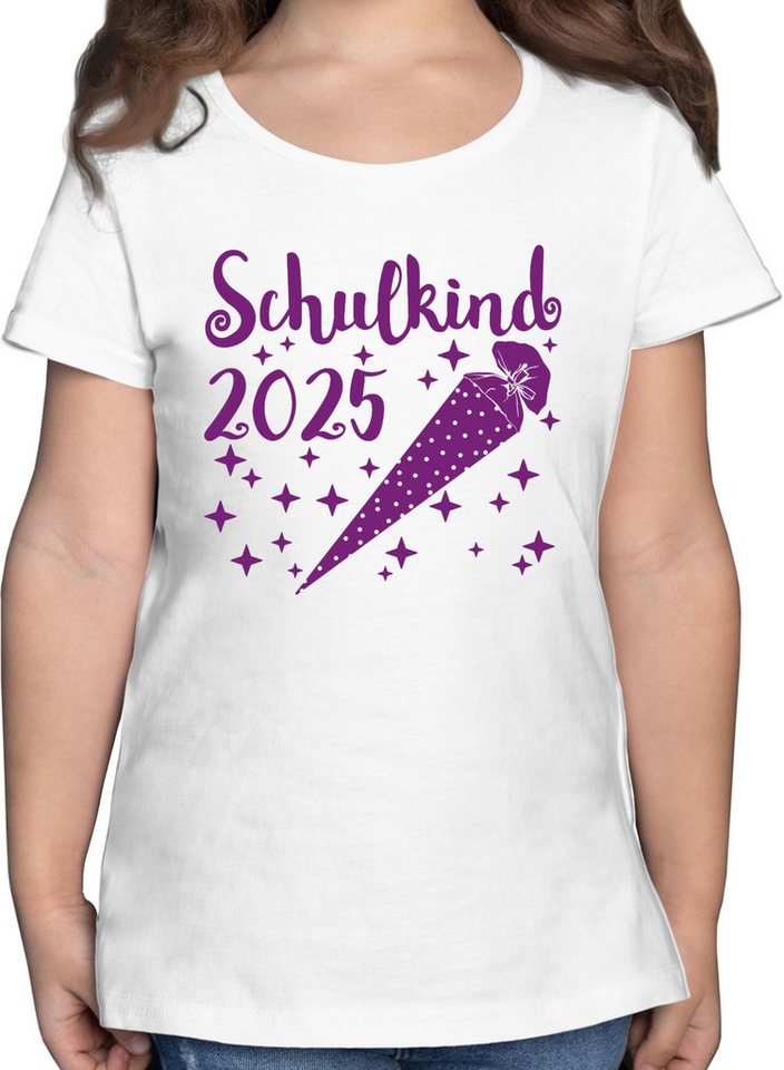 Shirtracer T-Shirt Schulkind 2025 - Schultüte und Sternchen - lila Einschulung Mädchen von Shirtracer