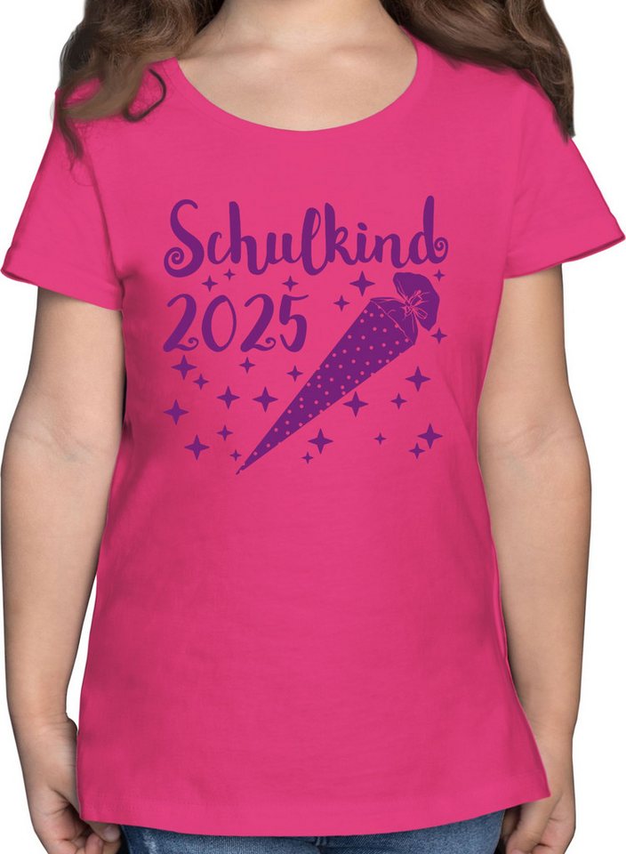 Shirtracer T-Shirt Schulkind 2025 - Schultüte und Sternchen - lila Einschulung Mädchen von Shirtracer