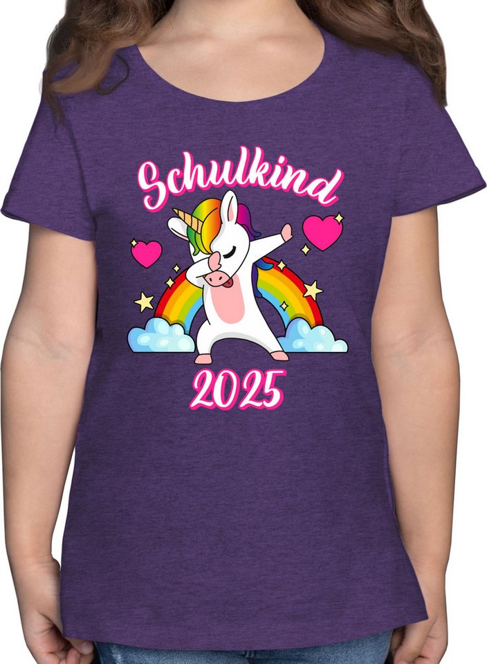 Shirtracer T-Shirt Schulkind 2025 dabbendes Einhorn Regenbogen Einschulung Mädchen von Shirtracer