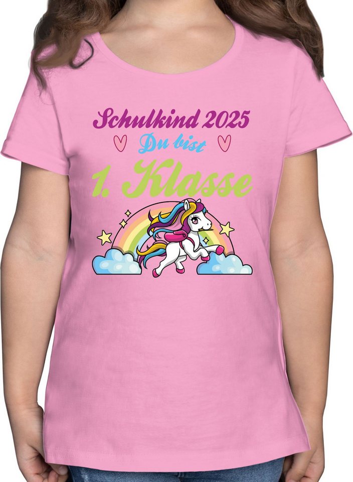 Shirtracer T-Shirt Schulkind 2025 - du bist 1. Klasse Pferd und Regenbogen Einschulung Mädchen von Shirtracer