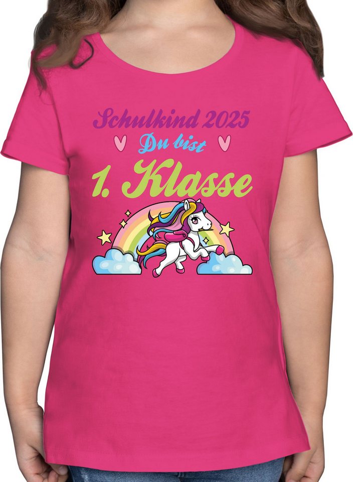 Shirtracer T-Shirt Schulkind 2025 - du bist 1. Klasse Pferd und Regenbogen Einschulung Mädchen von Shirtracer