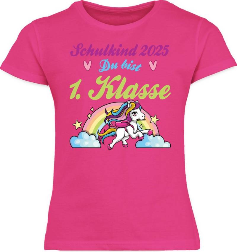 Shirtracer T-Shirt Schulkind 2025 - du bist 1. Klasse Pferd und Regenbogen Einschulung Mädchen von Shirtracer
