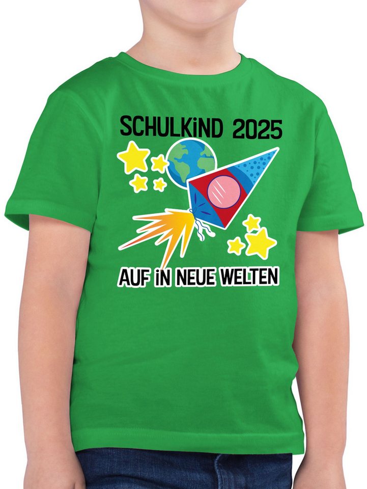 Shirtracer T-Shirt Schulkind 2025 Auf in neue Welten (1-tlg) Einschulung Junge Schulanfang Geschenke von Shirtracer