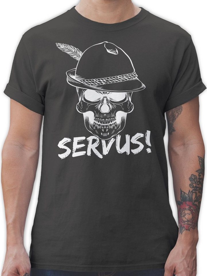 Shirtracer T-Shirt Totenkopf Servus! - weiß Mode für Oktoberfest Herren von Shirtracer