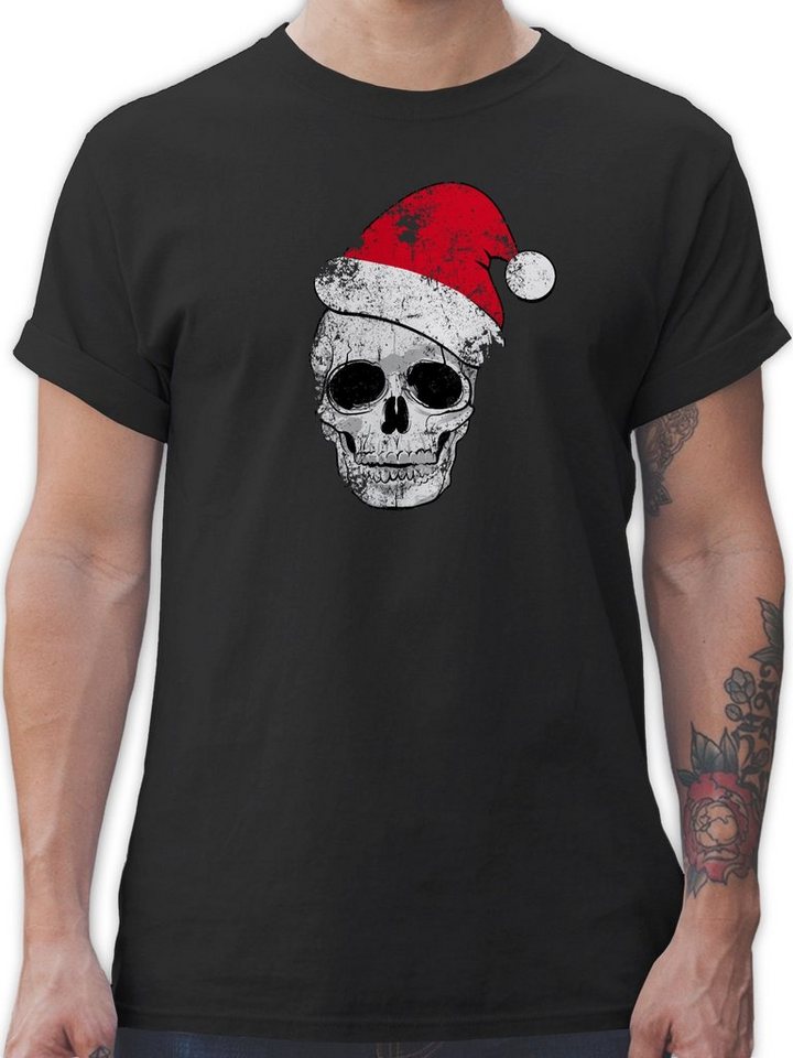 Shirtracer T-Shirt Totenkopf Weihnachtsmütze Vintage Weihachten Kleidung von Shirtracer