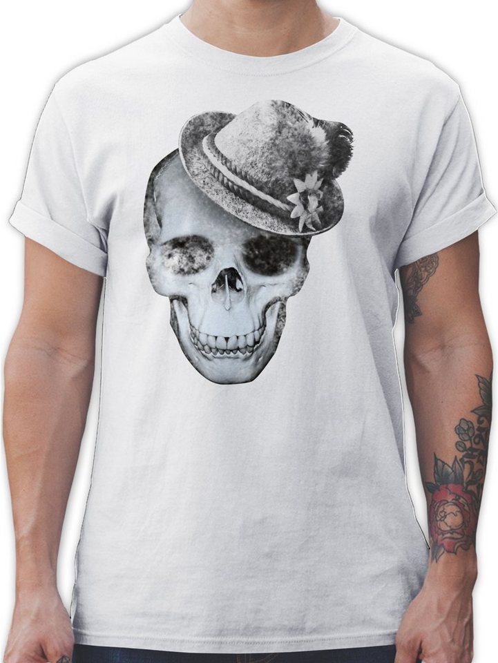 Shirtracer T-Shirt Totenkopf mit Filzhut Mode für Oktoberfest Herren von Shirtracer