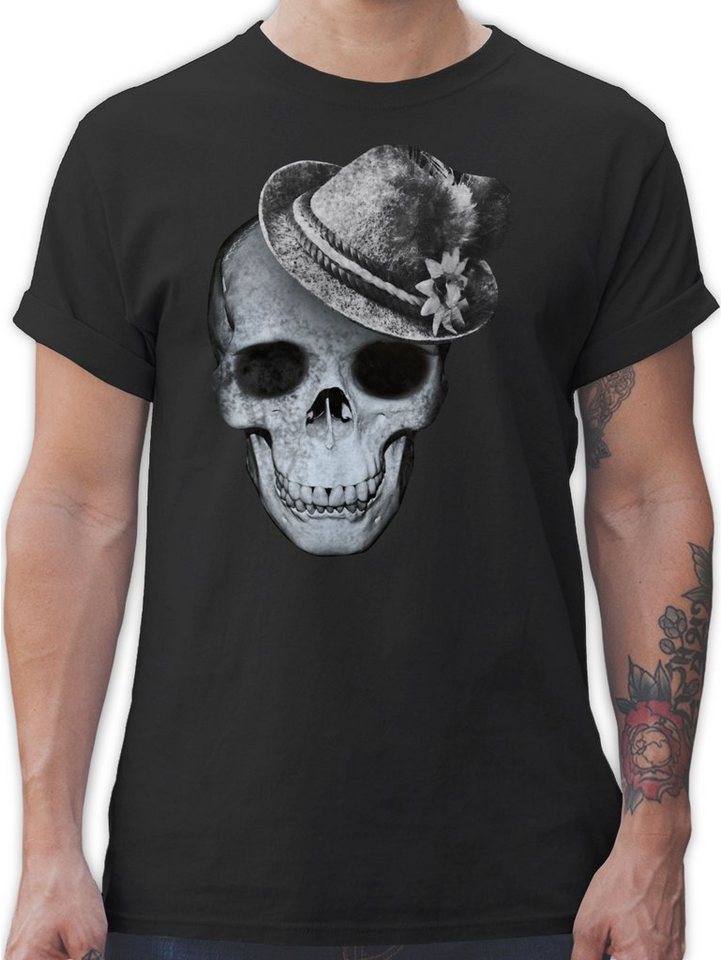 Shirtracer T-Shirt Totenkopf mit Filzhut Mode für Oktoberfest Herren von Shirtracer