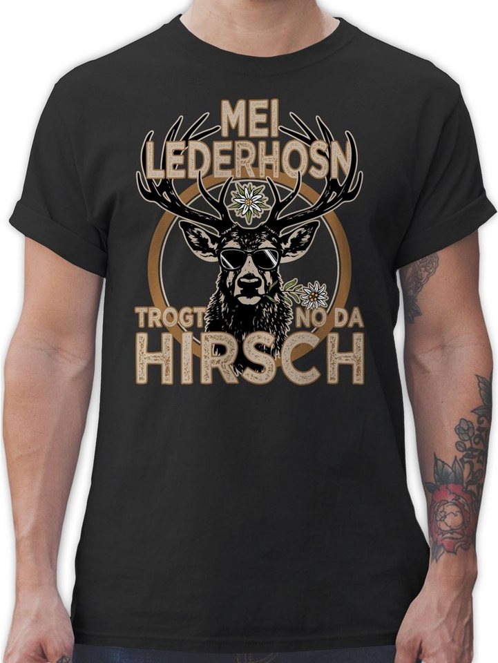Shirtracer T-Shirt Trachten Outfit Lederhose Spruch Trägt der Hirsch Mode für Oktoberfest Herren von Shirtracer
