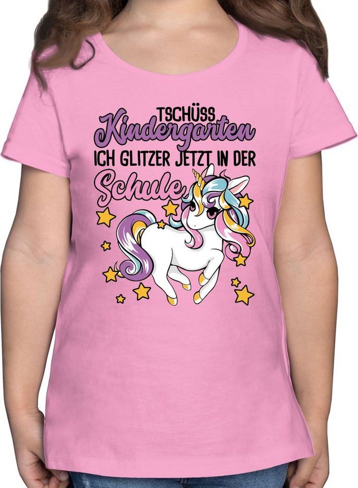 Shirtracer T-Shirt Tschüss Kindergarten Einhorn - Glitzer jetzt in der Schule Einschulung Mädchen von Shirtracer