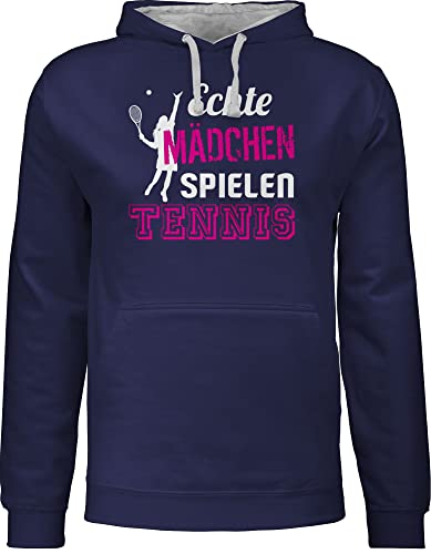 Pullover Herren Frauen Hoodie Kontrast zweifarbig - Tennisspieler Geschenk - Echte Mädchen spielen Tennis - XS - Navy Blau/Grau meliert - oberteile damen pulli kapuzenpullover männer pullis hoody von Shirtracer