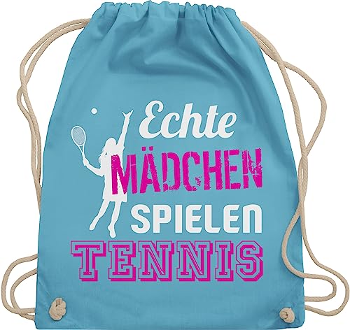 Turnbeutel Rucksack - Tennisspieler Geschenk - Echte Mädchen spielen Tennis - Unisize - Hellblau - beutel baumwolle sprüche turnsackerl tasche beuteltasche sporttasche geschenkebeutel von Shirtracer