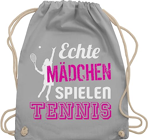 Turnbeutel Rucksack - Tennisspieler Geschenk - Echte Mädchen spielen Tennis - Unisize - Hellgrau - baumwolle beutel sportrucksack mit schnur bag turn tasche taschen kordel kinder baumwoll kordelzug von Shirtracer