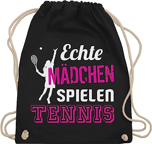 Turnbeutel Rucksack - Tennisspieler Geschenk - Echte Mädchen spielen Tennis - Unisize - Schwarz - geschenke kinder kinderturnbeutel sport frauen juterucksäcke tennisrucksäcke tennisfans maedchen von Shirtracer