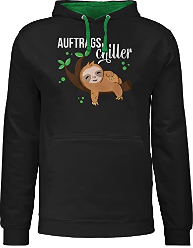 Pullover Herren Frauen Hoodie Kontrast zweifarbig - Tiere Meerschweinchen Hase & Co. - Auftragschiller mit Faultier weiß - L - Schwarz/Grün - hoddies tiermotive hoodies/pullis tieren polloverer von Shirtracer