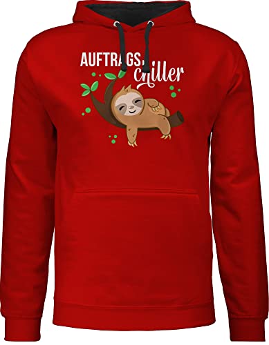 Pullover Herren Frauen Hoodie Kontrast zweifarbig - Tiere Meerschweinchen Hase & Co. - Auftragschiller mit Faultier weiß - XL - Rot/Schwarz - huddy tiermotive hoddies animal hudis tieren hodies von Shirtracer