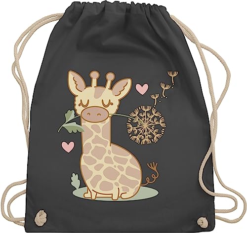 Turnbeutel Rucksack - Tiermotiv Animal Print - Giraffe mit Pusteblume - Unisize - Dunkelgrau - tiermotiven giraffen turn beutel kinderrucksack tier tieren stoffbeutel animals kinderturnbeutel von Shirtracer