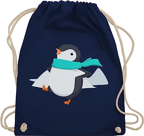 Shirtracer Turnbeutel Rucksack - Tiermotiv Animal Print - Happy Pinguin - Unisize - Navy Blau - stoffbeutel baumwolle tiere baumwollrucksack tieren beuteltasche turnbeute kinderbeutel trainingsbeutel von Shirtracer