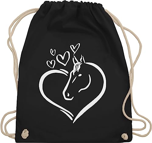 Shirtracer Turnbeutel Rucksack - Pferde - Taschen - Pferdeportrait - Unisize - Schwarz - geschenke stalltasche pferd pferdeliebhaber horses beutel pferdebeutel reiten tiermotiv tasche pferderucksäcke von Shirtracer